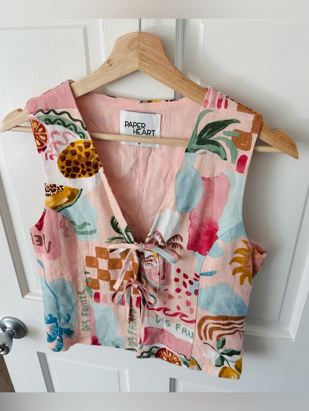 Paper Heart Pink Multi Fruit-Print Tie-Front Tank Top - Picture 2 of 10